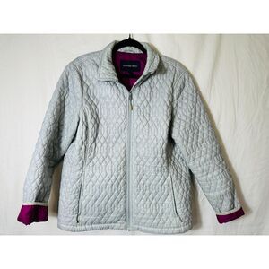 Lands' End Women's Primaloft Lightweight Puffer Jacket Gray/Fuchsia Size 14/16